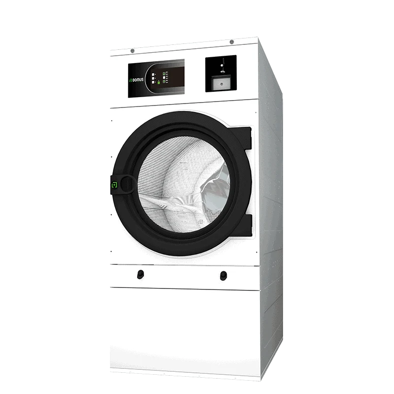 White industrial Domus Essential dryer - UDLM with black door and digital display.