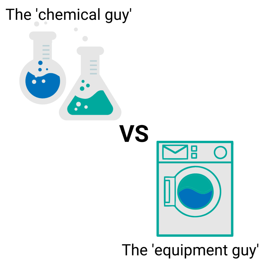the chemical guy vs the equipment guy. chemicals and equipment