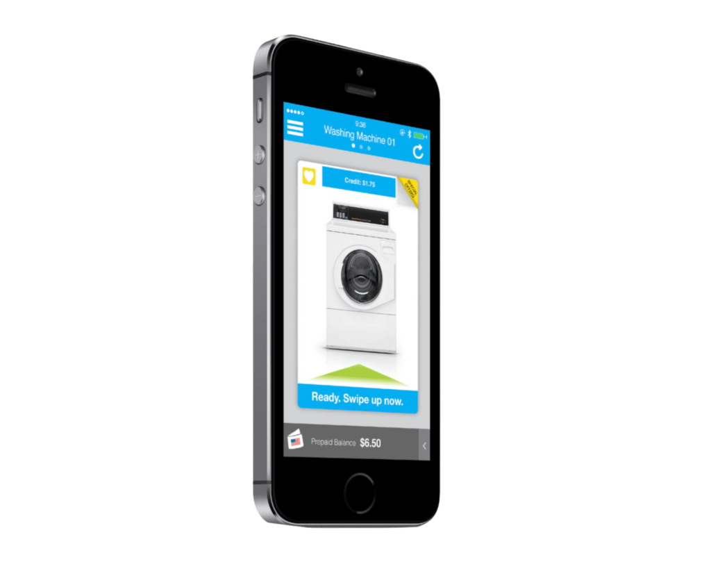 Mobile app screen showing digital payment for a coin-operated washer and dryer used in Murfreesboro condo laundry rooms.