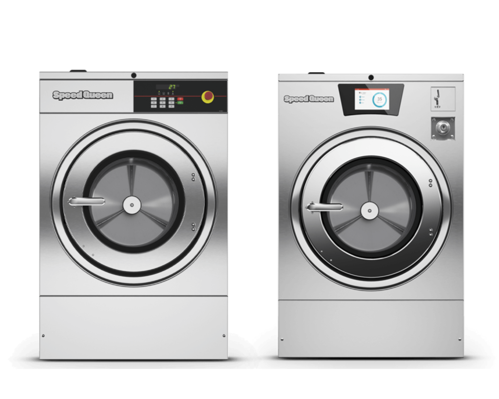 Front-load Speed Queen commercial washers shown for Homewood laundry businesses.