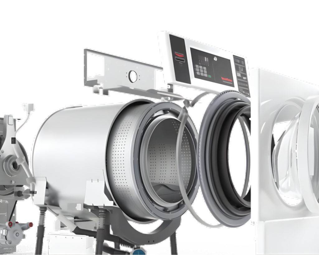 Cutaway illustration of a Speed Queen commercial washer highlighting internal components and build quality for Morrisville, NC apartment complexes.