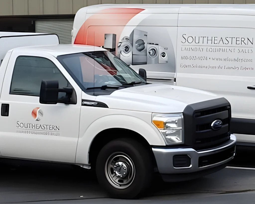 Southeastern Laundry Equipment service vehicles providing commercial laundry distributor support for on-premise laundromats