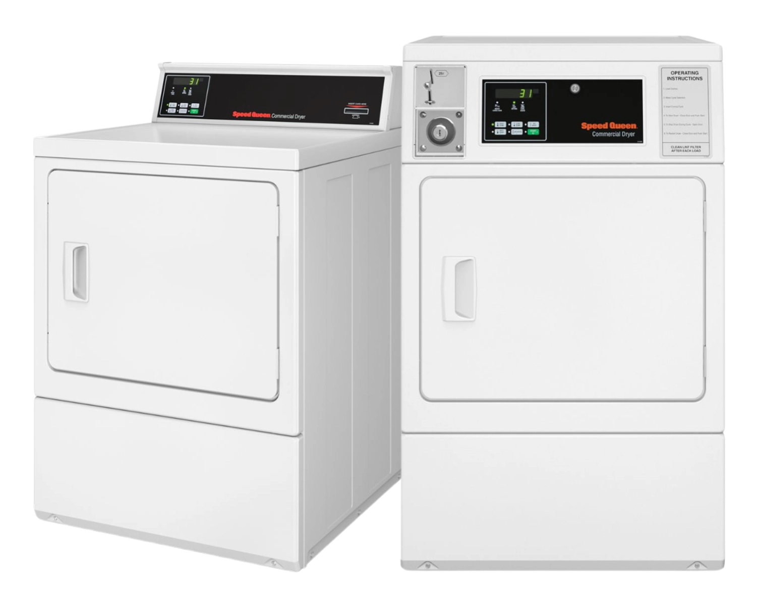 Speed Queen commercial washer and dryer displayed for sale by Southeastern Laundry in Richmond Hill.