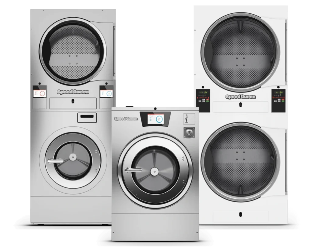Commercial washer and dryer machines used in laundromats and shared laundry facilities serving Perry, GA.