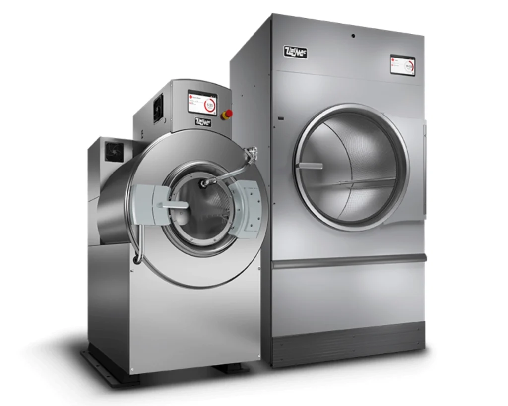 Commercial washers and dryers showing how on-premise laundry saves money for facilities with high-volume laundry needs