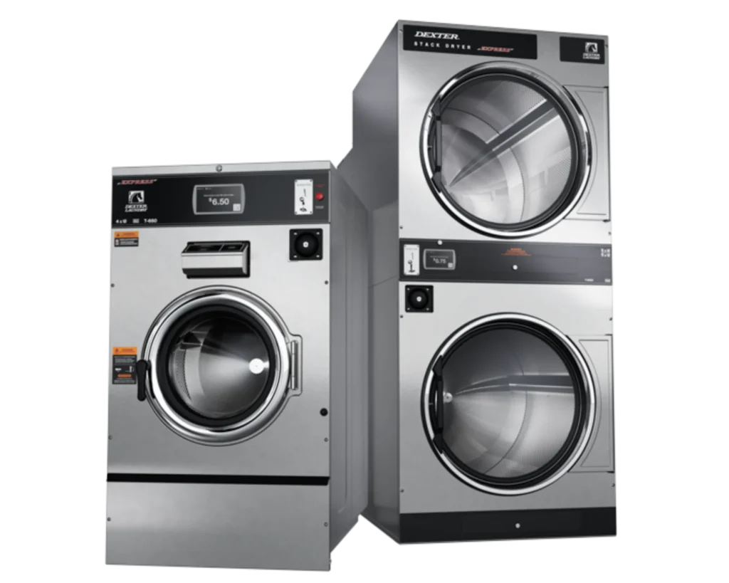 Dexter® laundromat equipment shown for Southeastern Laundry commercial laundry options in Charlotte.