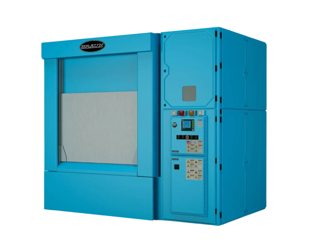 Braun® finishing equipment shown for Southeastern Laundry commercial laundry operations in Texas.