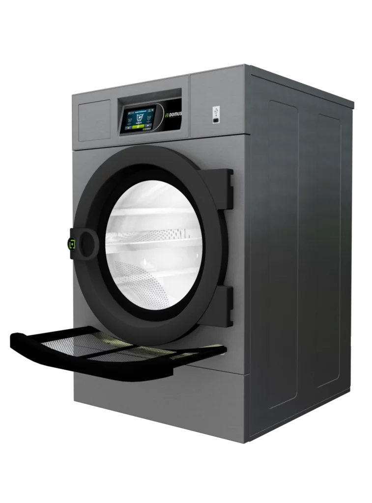 Domus® commercial dryer shown with open door for Southeastern Laundry equipment options in Texas.