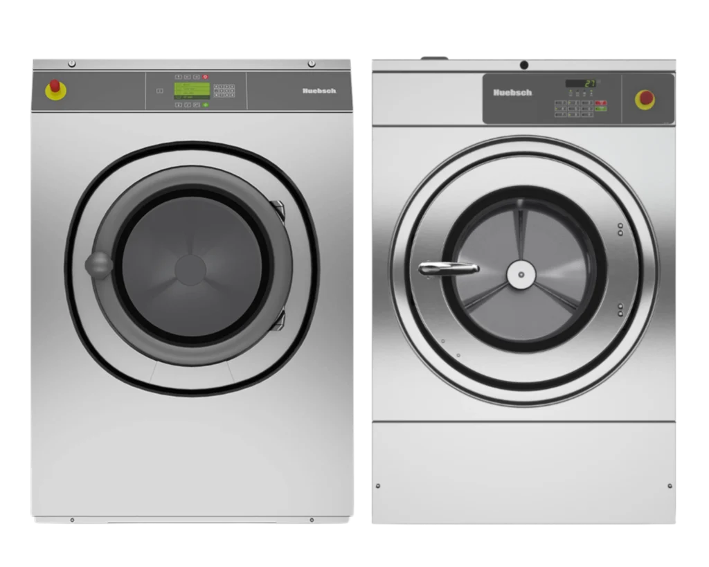 Huebsch® washer and dryer units shown for Southeastern Laundry commercial laundry equipment in Texas.