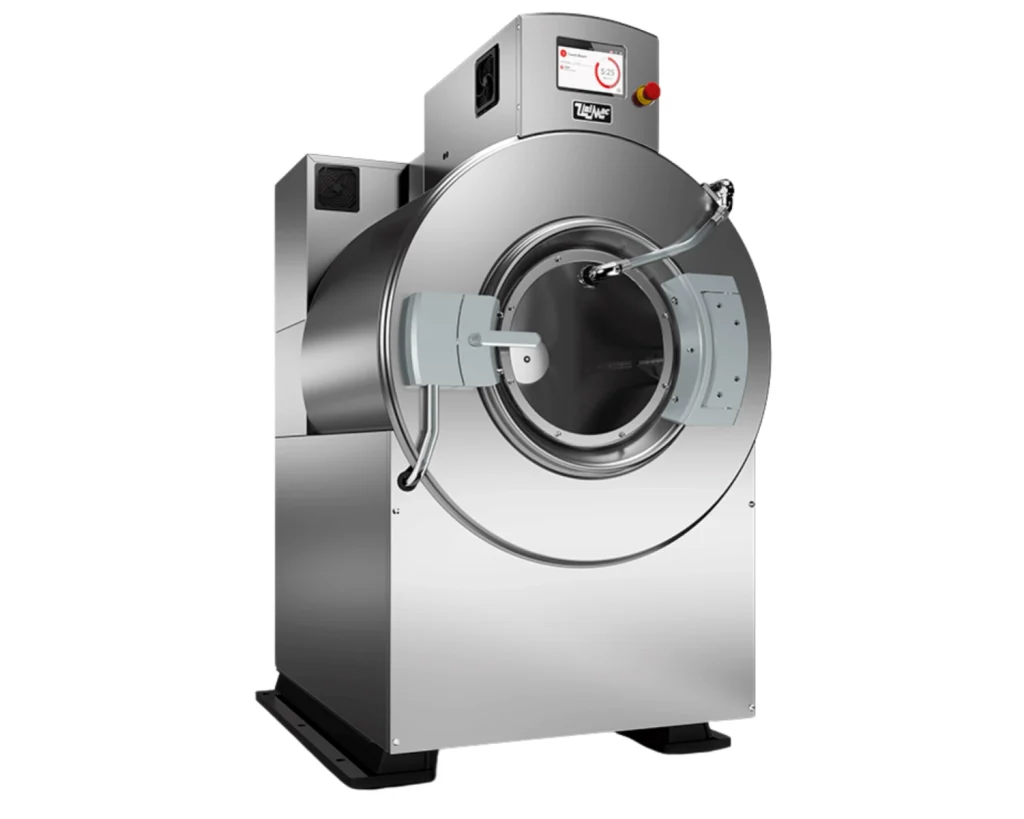 Commercial washer-extractor used for hotel laundry best practices and consistent bedding and towel care.e